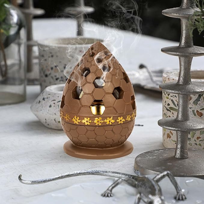 Incense Burner Holder, Bakhoor Frankincense Charcoal Censer Resin Stand, Ideal for Aromatherapy Yoga Spa, Home Christian Church Decor (Khaki)