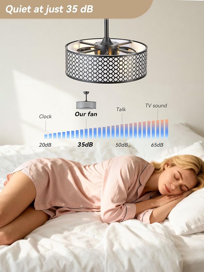 Black Fandelier Ceiling Fan with Light, 20" Caged Boho Ceiling Fans with Lights and Remote, Mid Century with 6 Speeds for Bedroom, Living Room, Nursery