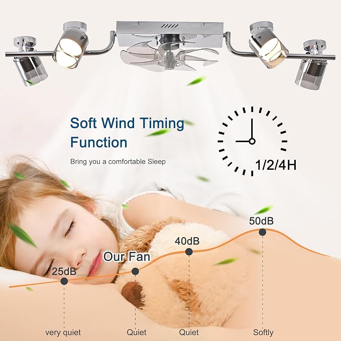 Qcyuui Ceiling Fans with Lights and Remote,39.4" Low Profile Ceiling Fan Dimmable Fandelier Ceiling Fan with Light 360° Rotatable Lightheads Modern Flush Mount LED Fan Light for Bedroom Kitchen