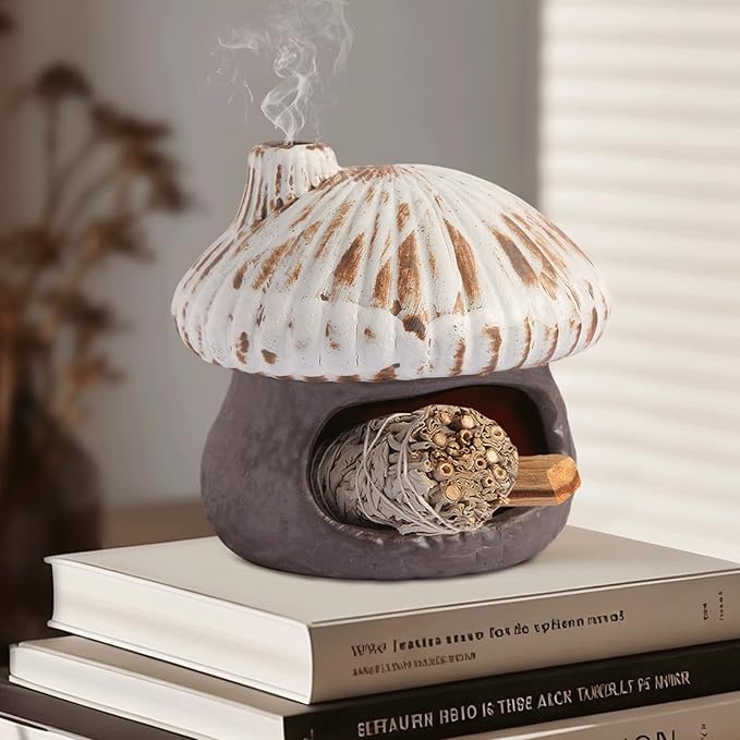 Palo Santo Holder Mushroom Shape, Ceramic Sage Holder for Burning Palo Santo Burner for Meditation, Yoga and Relaxation(Brown)