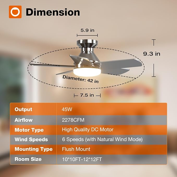 addlon Ceiling Fans with Lights, 32 inch Low Profile Ceiling Fan with Light and Remote Control, Flush Mount, Reversible, 3CCT, Dimmable, Quiet, Nickel Small Ceiling Fan for Bedroom Indoor/Outdoor Use