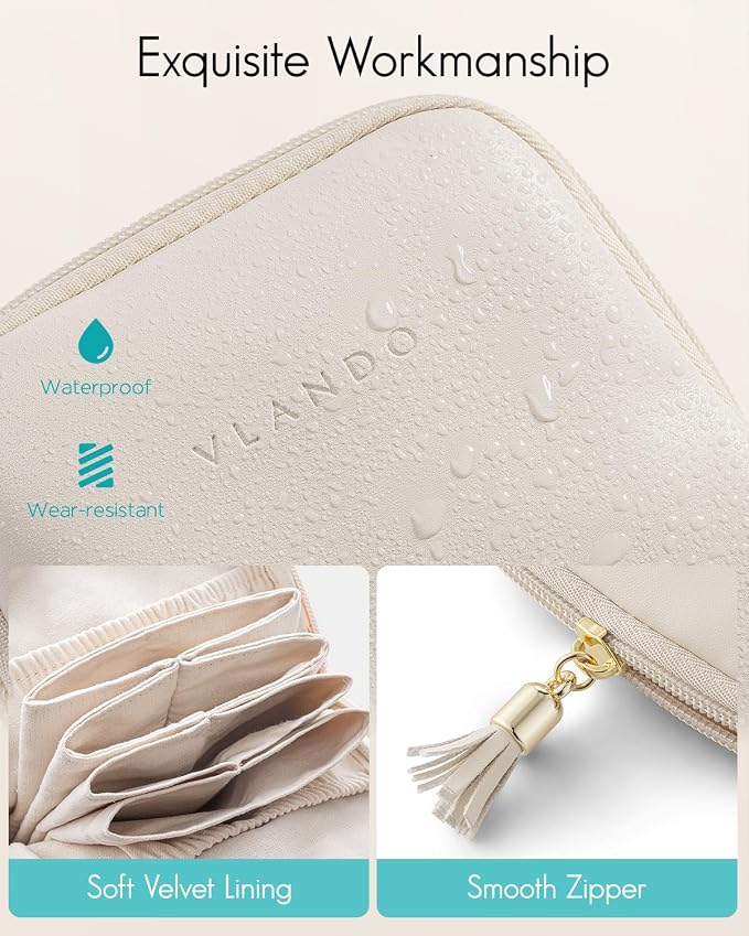 VLANDO Small Travel Jewelry Case,Gifts for Women,Jewelry Pouch Bags with Zipper,Velvet Jewelry Organizer Storage Bag for Bracelet Rings Earring-Cream White