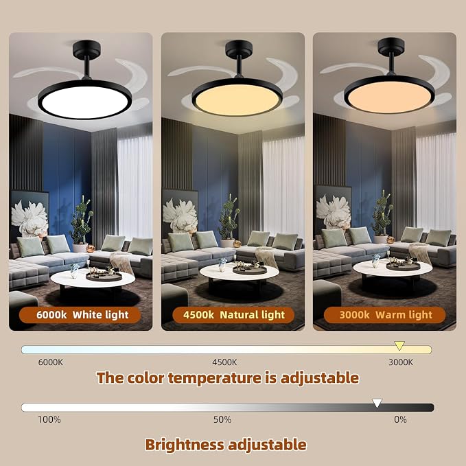 BAYSQUIRREL Slim Retractable Ceiling Fan with Lights and Remote/APP Control,6 Speed Dimmable Reversible Memory Ceiling Fan,42 inch Modern Silent Smart Ceiling Fans for Bedroom Living Room Dinning Room
