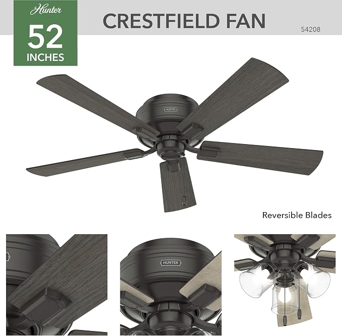 Hunter Crestfield, Indoor, Ceiling Fan, Quiet, 52 inch, Noble Bronze