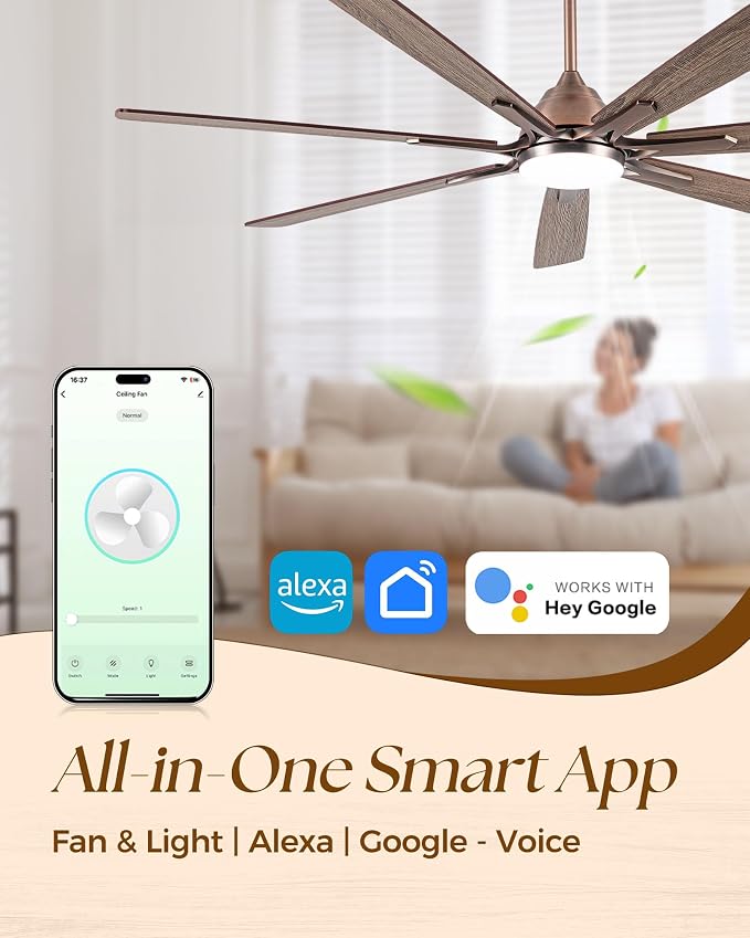 72 Inch Smart Ceiling Fan with Lights,Oil Rubbed Bronze Fan for Indoor Use | ETL-Listed with Quiet DC Motor,Alexa Controls,Up To 8256 CFM High Airflow,Timer,Dual Finish 7 Blades For Outdoor Covered