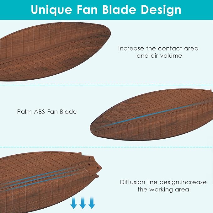 Surtime 46" Ceiling Fans with RGB Lights - Flush Mount Ceiling Fan Light with LED 3CCT Dimmable, Tropical Palm Leaf Ceiling Fans for Indoor Party,Covered Outdoor （Brown）