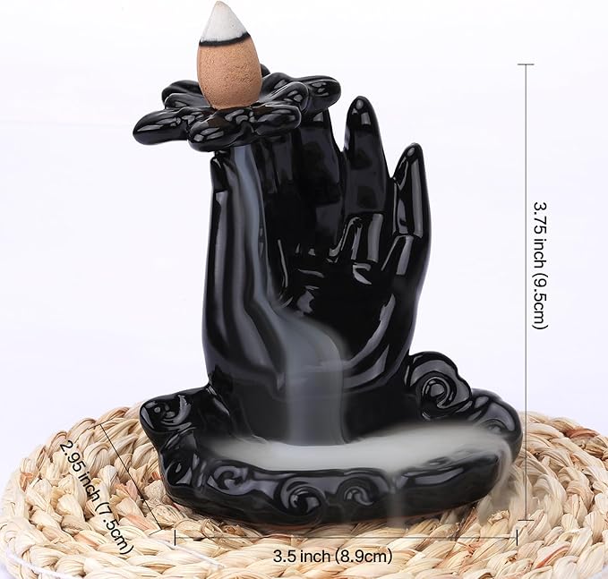 Buddha Hand Backflow Incense Burner, Waterfall Incense Burner, Ceramic Incense Fountain Buddha Incense Holder, Incense Cone Burner for Yoga Meditation and Home Decor