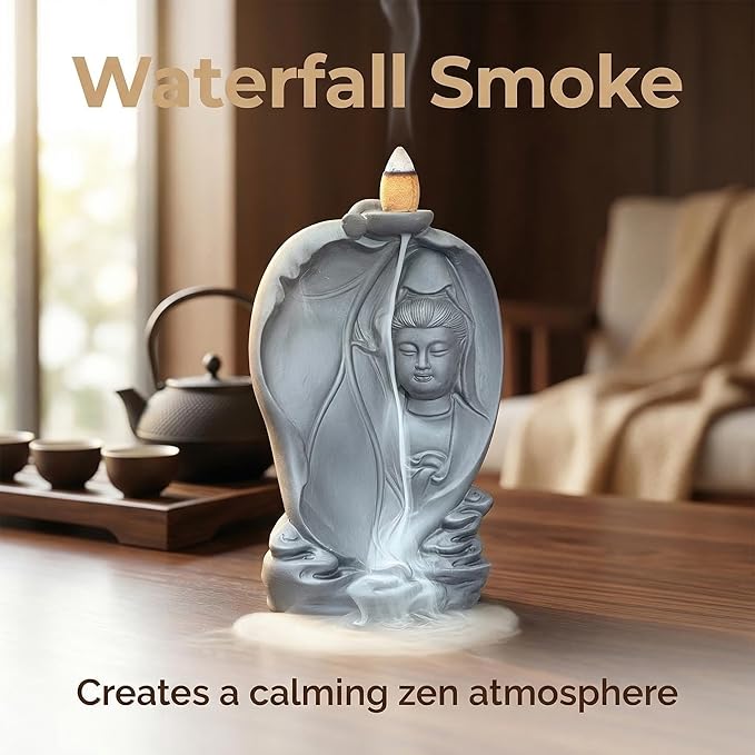 Ceramic Incense Burner, Waterfall Reflux Design, Aromatherapy Holder for Cones and Sticks, Dark Brown。 (XGY)