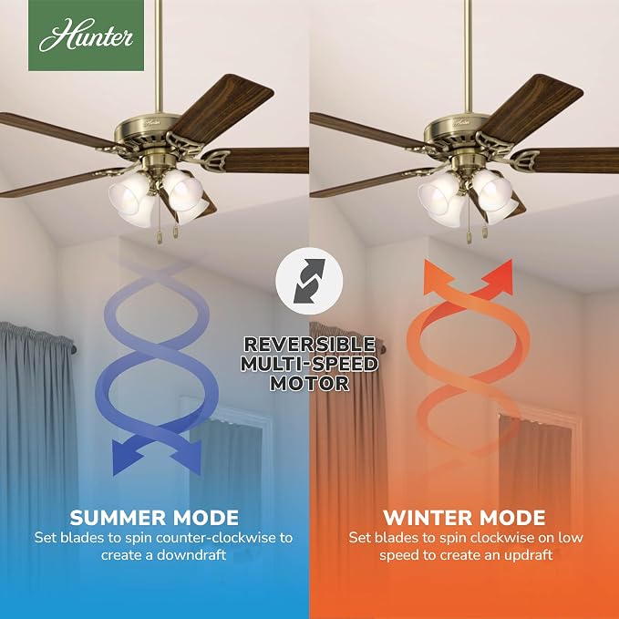 Hunter Studio Series, Indoor, Ceiling Fan, Quiet, 52 inch, Antique Brass