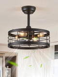 LEDIARY 16.5 inch Black Caged Ceiling Fan, Fandelier Industrial Ceiling Fan with Remote, Farmhouse Fan Ceiling Fixtures for Kitchen, Bedroom, Outdoor（6 Speed, Timing）-Black