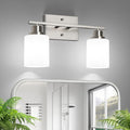 Ascher Bathroom Light Fixtures, 2-Light Vanity Light Over Mirror, Brushed Nickel Wall Sconces with Milky White Frosted Glass Shades, Wall Lamp for Living Room Bedroom, E26 Base(Bulbs Not Included)