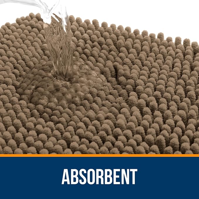OLANLY Toilet Rugs U-Shaped 20x20, Extra Soft Absorbent Chenille Contour Bathroom Rugs for Toilet, Dry Quickly, Machine Washable, Non-Slip Bath Mat, Tan