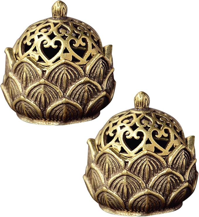 2Pcs Pure Copper Fortune Lotus Incense Holder, Black Brass Cone Incense Burner Holder, Home, Meditation Decor (1.18×1.1")