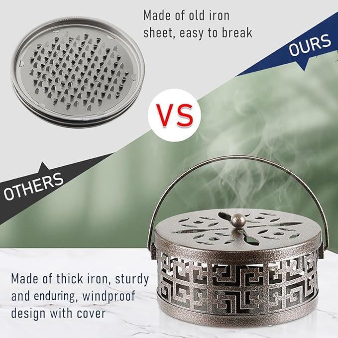 Exquisite Metal Mosquito Coil Holder Long-Lasting Coil Incense Burner for Indoor and Outdoor (Bronze)