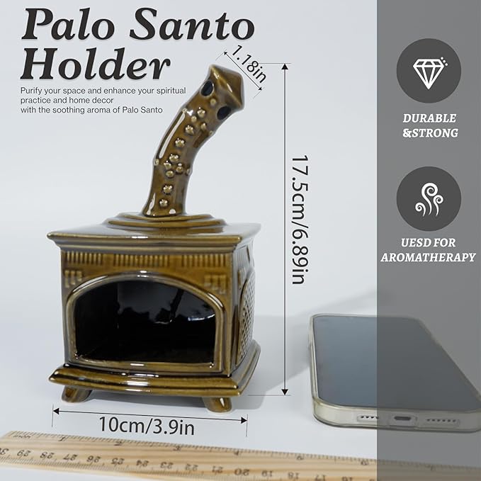 MOUGIGI Handcrafted Dark Green Ceramic Palo Santo Holder & Incense Burner - Compact Meditation Accessory for Burning of Palo Santo Sticks & Cones - Zen-Inspired Home Decor Gift for Energy Cleansing