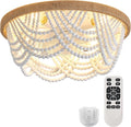 Ceiling Fans with Lights and Remote - Bulbs Included, Caged Fandelier with Handcrafted Beaded Décor 19 inches Reversible Flush Mount Installation Ceiling Fan, White