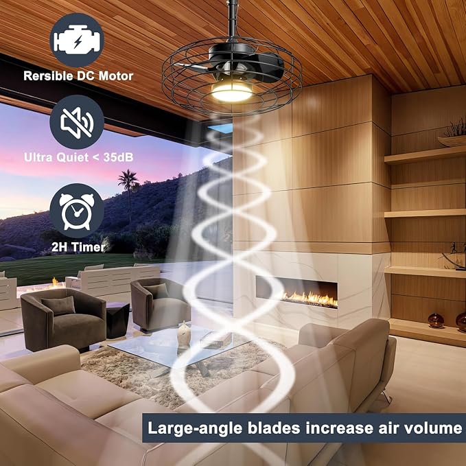 Coolbull 20'' Black Outdoor Ceiling Fans with Light for Gazebos, Patios | IP63 Waterproof, Plug and Play, Remote/APP Control, 3 CCT Dimmable, Enclosed Caged Fan with Hanging Hook