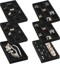 Frebeauty Jewelry Trays for Drawer,Set of 6 Jewelry Organizer and Storage | Velvet Material,Earring Holder Organizer,Stackable Jewelry Display for Vanity,Drawer Inserts for Rings,Studs,8.3×4.9 inch