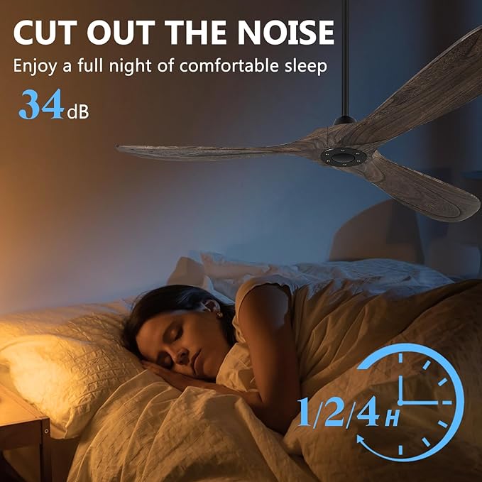 Eliora 72" Ceiling Fans Without Lights, Wood Ceiling Fan no Light with Remote, Large Outdoor Ceiling Fan for Patio, Porch, Bedroom, 6 Speed, Quiet DC Motor, ETL Listed-Deep Brown