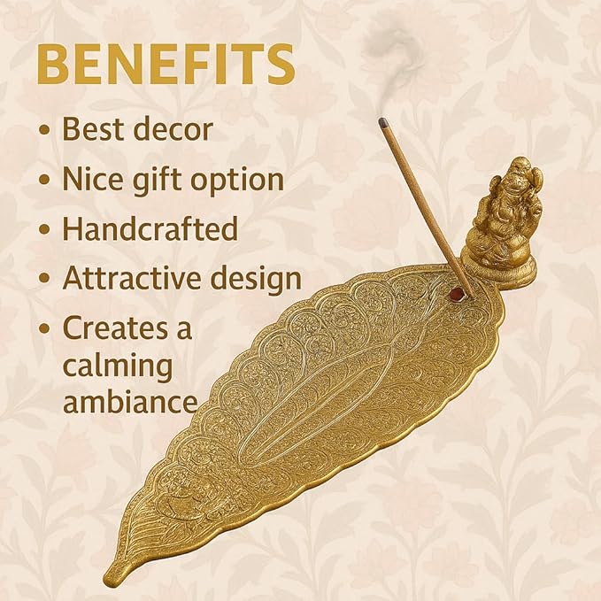 Pure Source India Aluminum Incense Holder & Ash Catcher Agarbatti Stand Featuring Ganesh Figurine (9x2 inch, Gold)