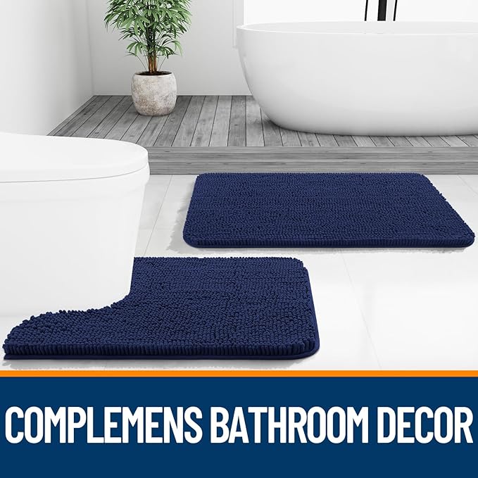 OLANLY Bathroom Runner Rugs 44x24, Soft Absorbent Chenille Bath Rugs, Rubber Backing Quick Dry, Machine Washable Long Bath Mats for Bathroom, Tub and Shower, Home Decor Accessories, Twilight Sapphire