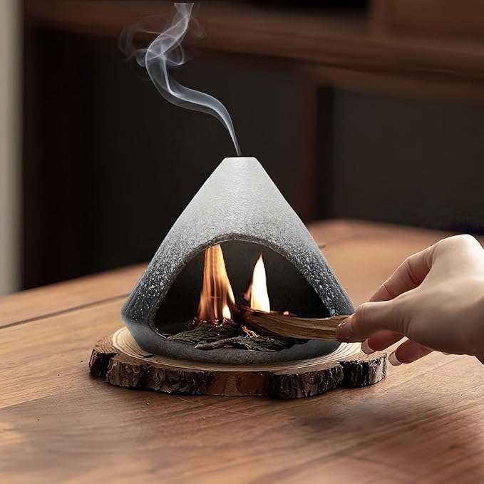 Palo Santo Holder, Mini Ceramic Zongzi Chimenea for Sage/Sticks/Cone, Modern Incense Burner for Yoga, Meditation, Energy Cleansing-Smudge Bowl with Ash Catcher, Anxiety Relief Gift to Women