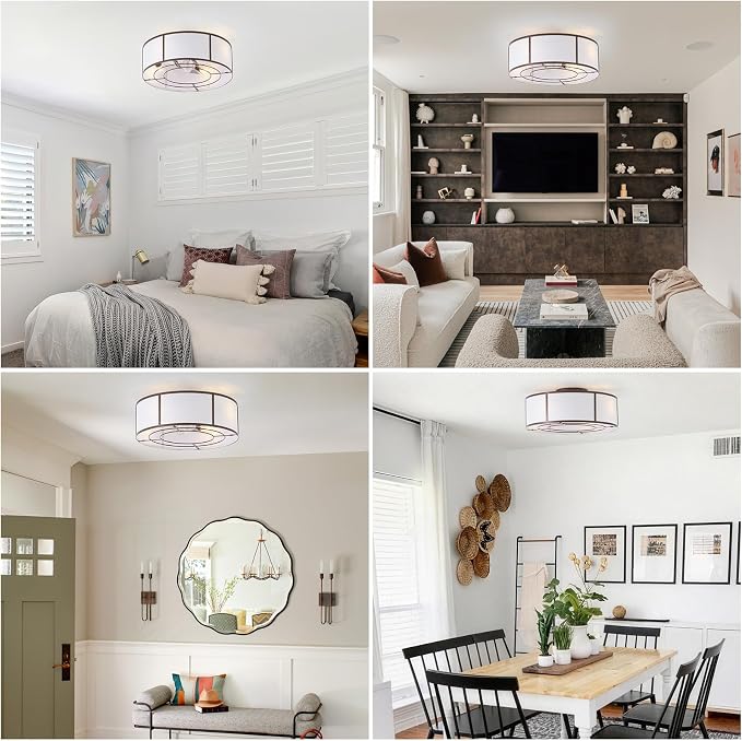 hummingbird 20inch Low Profile Caged Ceiling Fans with Lights, Flush Mount Ceiling Fan with Lights and Remote, Bladeless Modern Enclosed with 6 Speeds for Bedroom, Kitchen, Brown