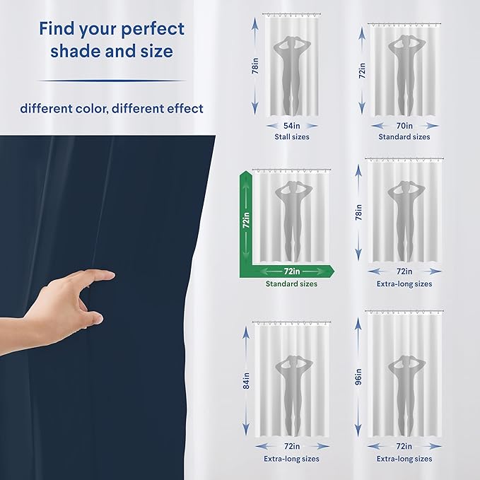 Clorox Shower Curtain Liner, Premium Colored Medium-Weight Durable Waterproof 6g PEVA for Bathroom with Weighted Magnets, Standard Size 72" x 72", Blue