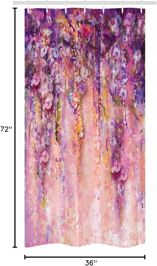 Ambesonne Watercolor Flower Stall Shower Curtain, Wisteria Tree in Full Blossom Romantic Spring Over Bokeh Background, Fabric Bathroom Decor Set with Hooks, 36" W x 72" L, Purple Peach