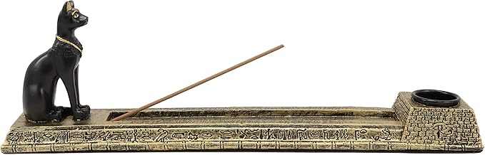 Ebros Gift Egyptian Feline Goddess of Protection Bastet Cat Deity Incense Stick and Cone Burner Holder Sculpture Home Fragrance Accessory Gods of Egypt Temple of Bast Statue