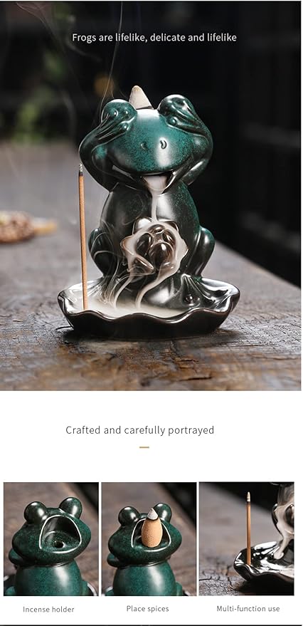 Creative Frog Shape Series Backflow Incense Burner Smoke Waterfall Lotus Ceramic Aromatherapy Incense Holder Handicraft Home Decoration Ornaments (No See)
