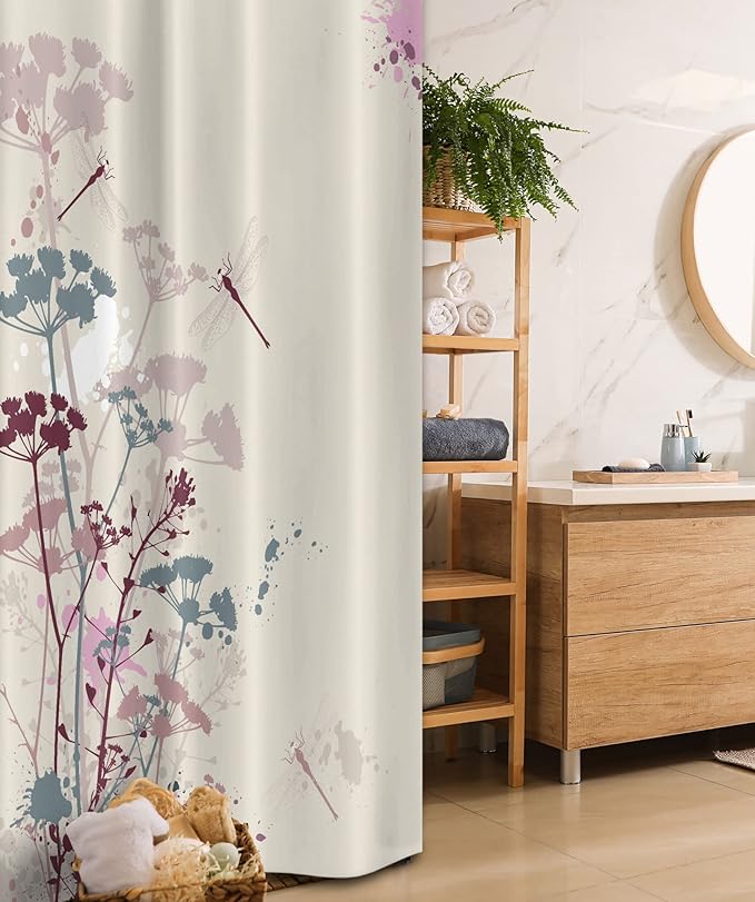 Ambesonne Dragonfly Stall Shower Curtain, Plants Petals Winged Bugs Soft Color Design Grunge Effects Vintage Style, Fabric Bathroom Decor Set with Hooks, 36" W x 72" L, Grey Yellow