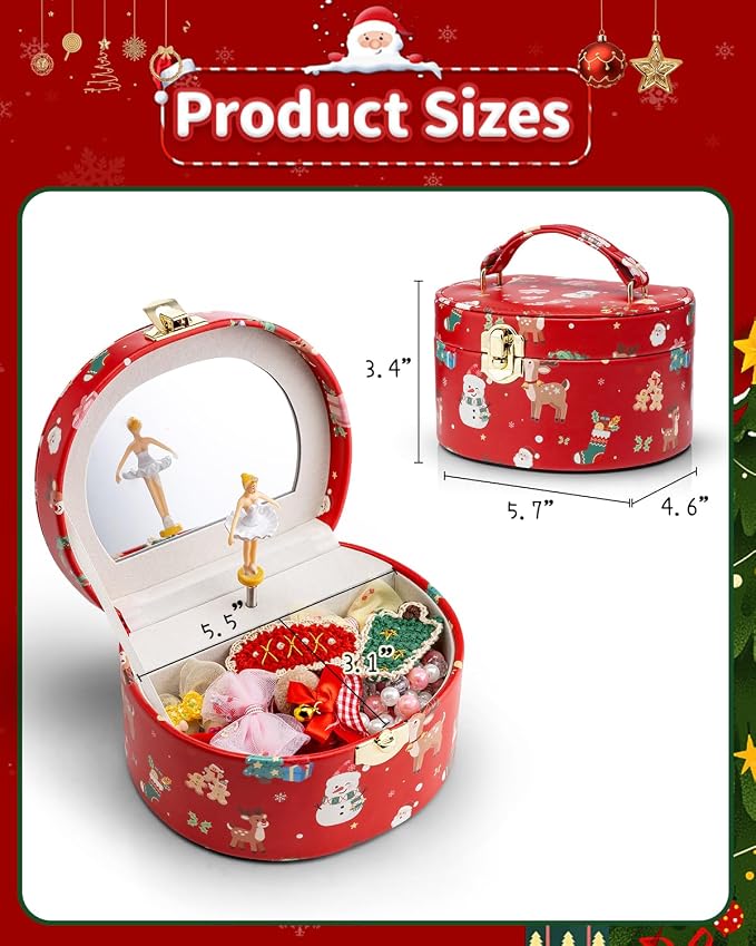 VLANDO Gifts for Girl, Musical Jewelry Box for Girls, Small Kid Music Box with Ballerina for Party Bedroom Decor, Gifts for Girls Kids - Christmas Red