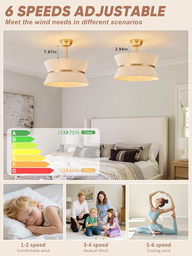 Boho Ceiling Fan with Light and Remote Rattan Chandelier Fan Gold Caged Fandelier Ceiling Fan with Light for Bedroom,Nursery,Foyer,Kitchen and Living Room(6 Speeds Timing Adjustment Height Enclosed)