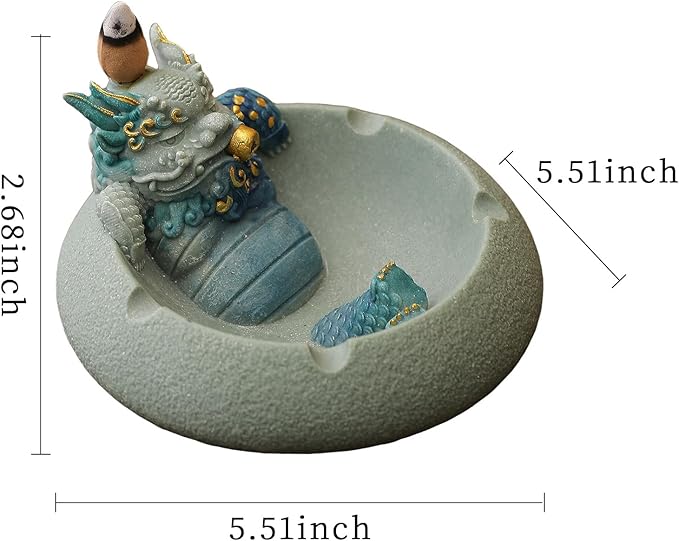 Pixiu Backflow Incense Burner with Ashtray, Mythical Beast Resin Incense Holder & Wealth Guardian Statue, Waterfall Smoke Effect Decor for Desk, Home Office Zen Gift