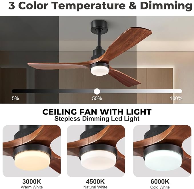60 inch Smart Ceiling Fan with Lights,Outdoor Ceiling Fan 3 Wood Blades Compatible with Alexa/Gg Voice Control&App&Remote,Quiet DC Motor for Covered Patio Porch Bedroom,Dark Walnut