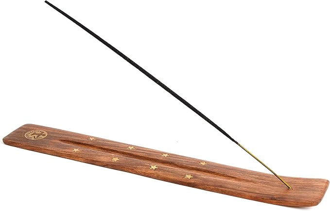 Incense Garden Pack of 12 Wooden Incense Holder for Sticks with Inlays of Brass 10 inches Long - Zodiac
