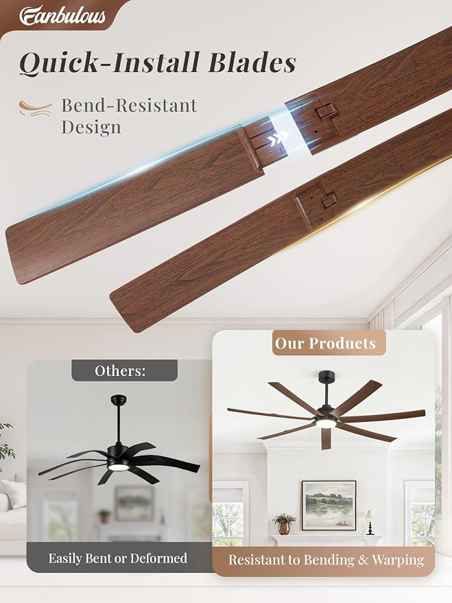Fanbulous 66" Ceiling Fans with Lights and Remote, APP Control, 6 Speeds, Dimmable, 3CCT, Wood Grain Farmhouse Ceiling Fan with Reversible DC Motor, Indoor/Outdoor Ceiling Fan for Living Room Patios