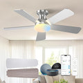 Amico 42 inch Smart Ceiling Fans with Lights, Low Profile Ceiling Fan, Remote/Alexa Voice Control, Flush Mount, Reversible DC Motor, 5 Blades, 6 Speeds, 3CCT, Dimmable, Noiseless, Bedroom, Nickel