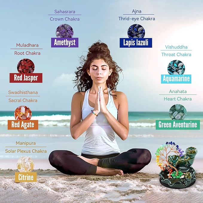 Backflow Incense Burner Ceramic Incense Waterfall Backflow Incense Holder 7 Chakras Gemstone Money Tree Crystal Tree Namaste Chakra Bracelet Cushion FengShui (Green)