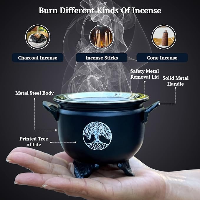 Large Metal Charcoal Incense Burner (Tree of Life)