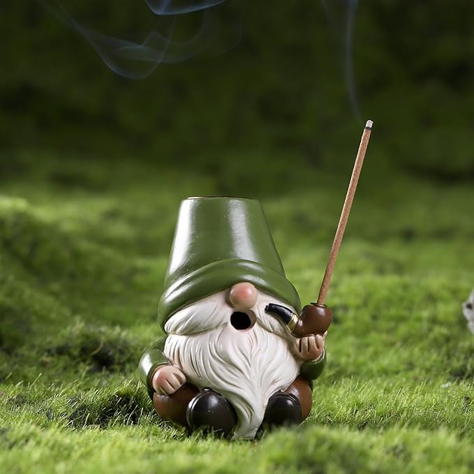 Gnome Incense Holder for Sticks and Incense Cone Holder, Resin Mini Gnomes Figurines Incense Stick Holder, Cute Incense Burner for Yoga Meditation Home Office Decor,Gnome Gifts for Women (Green)