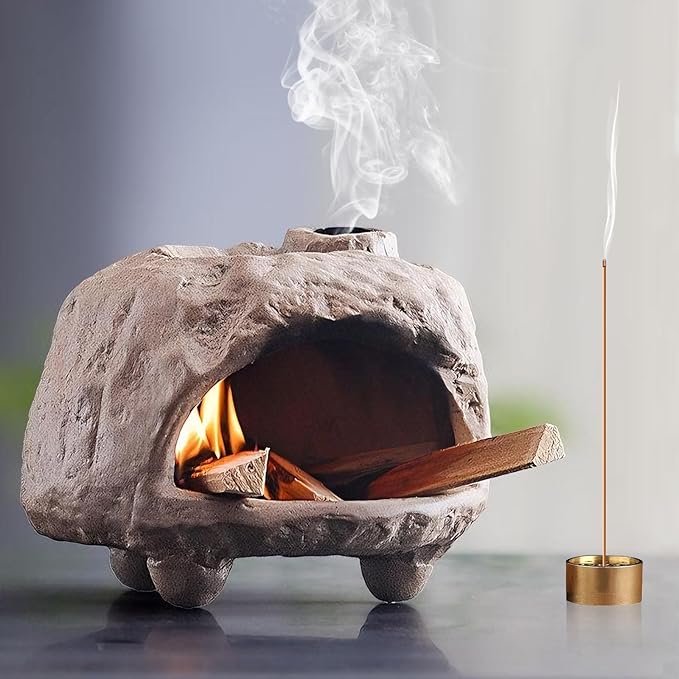Pottery Ash Catcher&Palo Santo Holder,Rustic Texture Incense Burner,Wood Sticks Dish,Essential Oils Bowl,Cone Burner for Meditation,Yoga,Energy Cleansing,Unique Meditation&Home Decor Gift (Taupe)