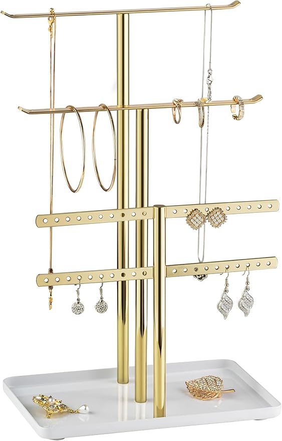 pickpiff Jewelry Organizer: 12.5" Sturdy Stand for 80 Pcs Jewelry, Shiny Gold