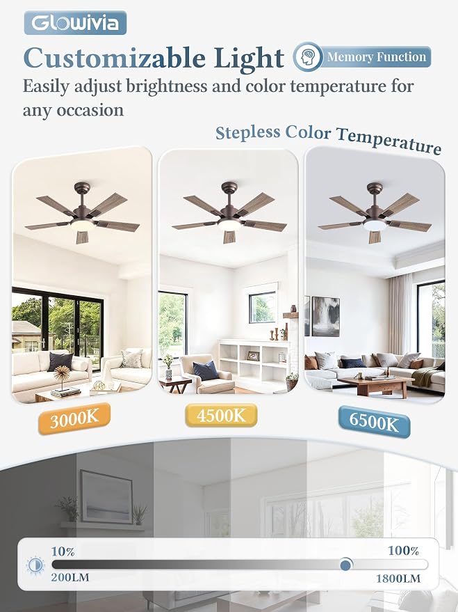 42 Inch Ceiling Fans with Lights and Remote&APP Control, Bronze Smart Ceiling Fan with 3000-6000K Dimmable, 6 Speeds Quiet Reversible Motor, Indoor/Outdoor Ceiling Fan for Bedroom Living Room