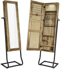 SRIWATANA Jewelry Armoire Cabinet, Solid Wood Standing Jewelry Organizer with Full Length Mirror (Carbonized Black) | Free-Standing Jewelry Armoire; Large Capacity Mirror Organizer with Lockable Door & Sturdy Base