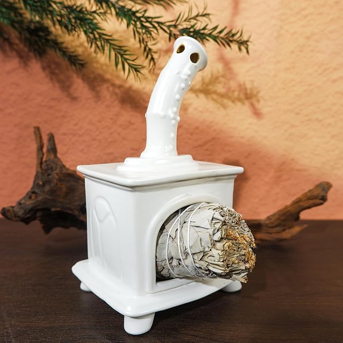 MOUGIGI Handmade White Ceramic Fireplace Palo Santo Holder &Sage/Cone Incense Dish for Energy Cleansing Zen Meditation Altar Decor for Yoga Spa | Mindfulness Aromatherapy Gift for Women Anxiety Relief