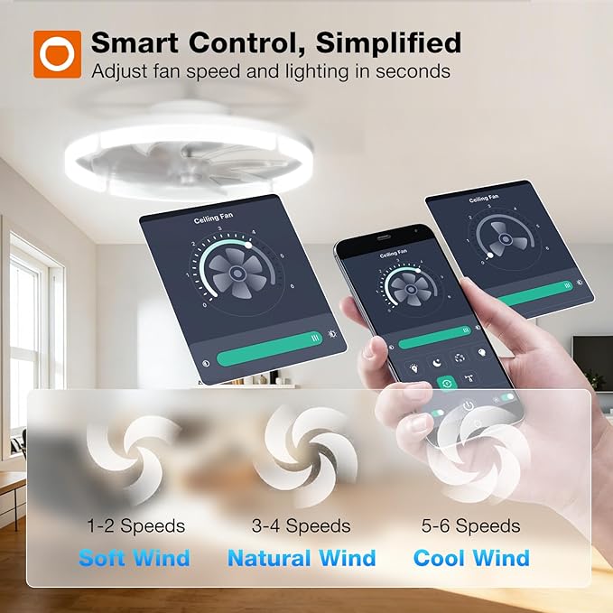 addlon Ceiling Fans with Lights and Remote, 20'' Low Profile Ceiling Fans, 3000-6000K Dimmable Modern Flush Mount LED Fan Light, Fandelier Ceiling Fan for Bedroom, Kitchen, Living Room