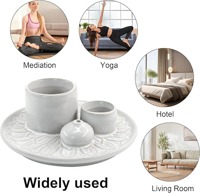 4 in 1 Ceramic Incense Holder, Incense Burner Ash Catcher Palo Santo Sage Holder for Home Decor Meditation Yoga (White)