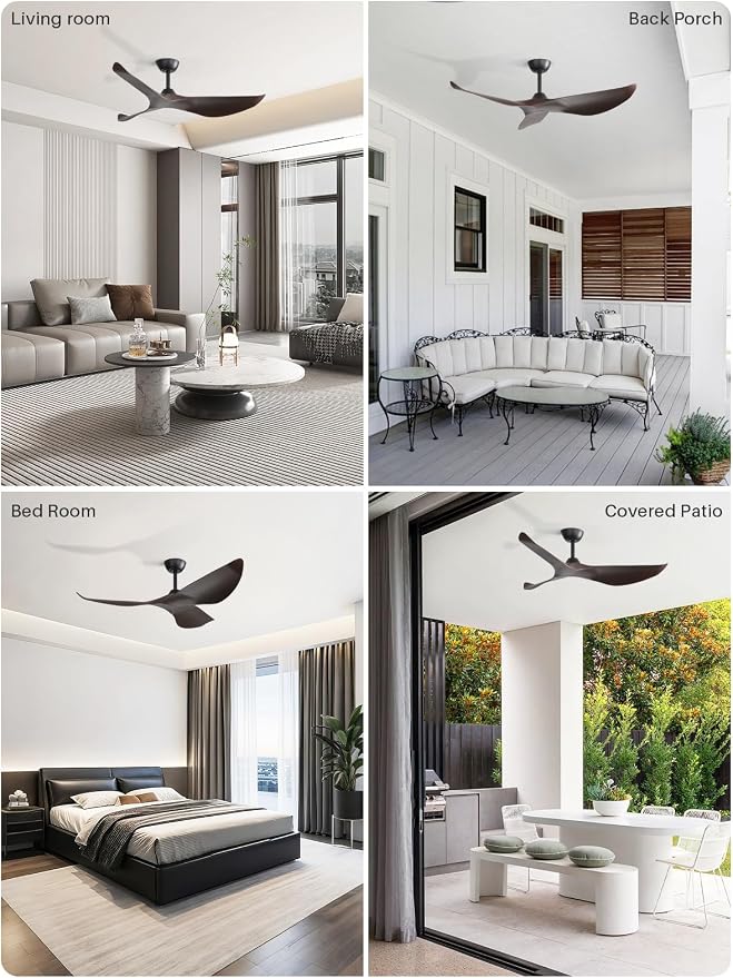 Sofucor 38 Inch Ceiling Fan No Light, Modern Ceiling Fan with Remote Control, Quiet Reversible DC Motor, 6-Speed Noiseless Indoor Ceiling Fan for Bedroom Living Room Covered Patio Porch